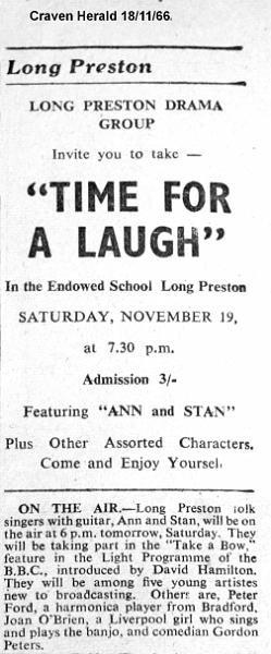 Time for a Laugh - Nov 1966.JPG - Long Preston Drama Group - "Time for a Laugh" - Advertisement Nov 1966